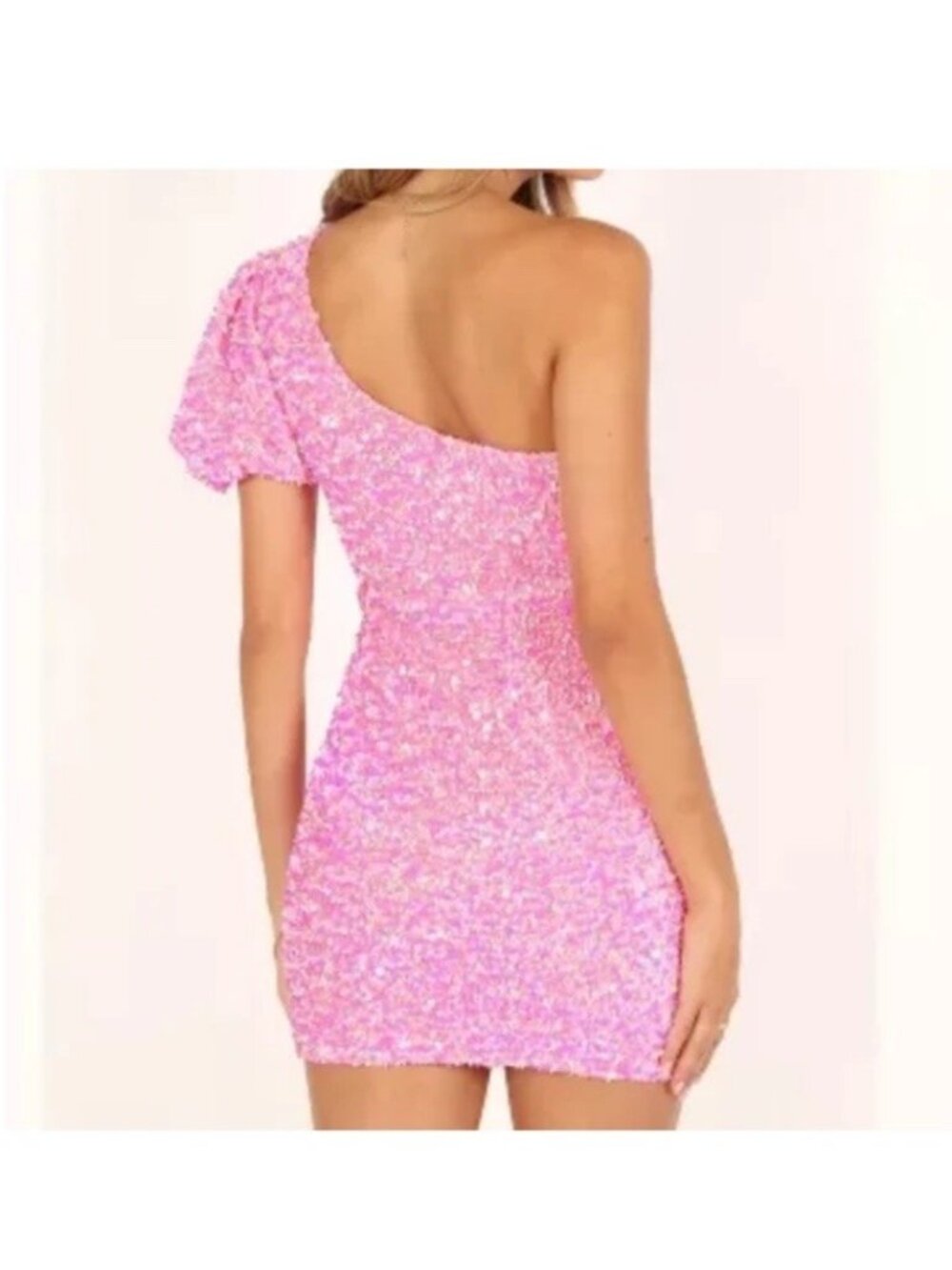 Petal & pup Pink One Shoulder Sequin Mini Dress Velvet Dance Formal Gala Small P - Picture 6 of 15